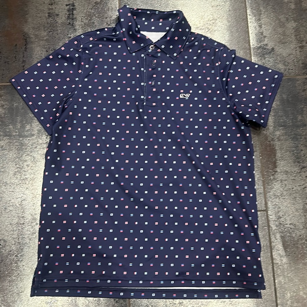 Vineyard Vines Navy Polo with Pink and White Accents